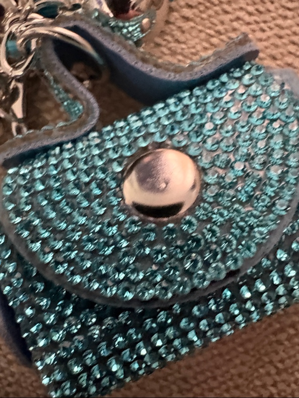 Bag charm or keychain Crystal-Embellished Mini Bag Teal and silver - Picture 2 of 7